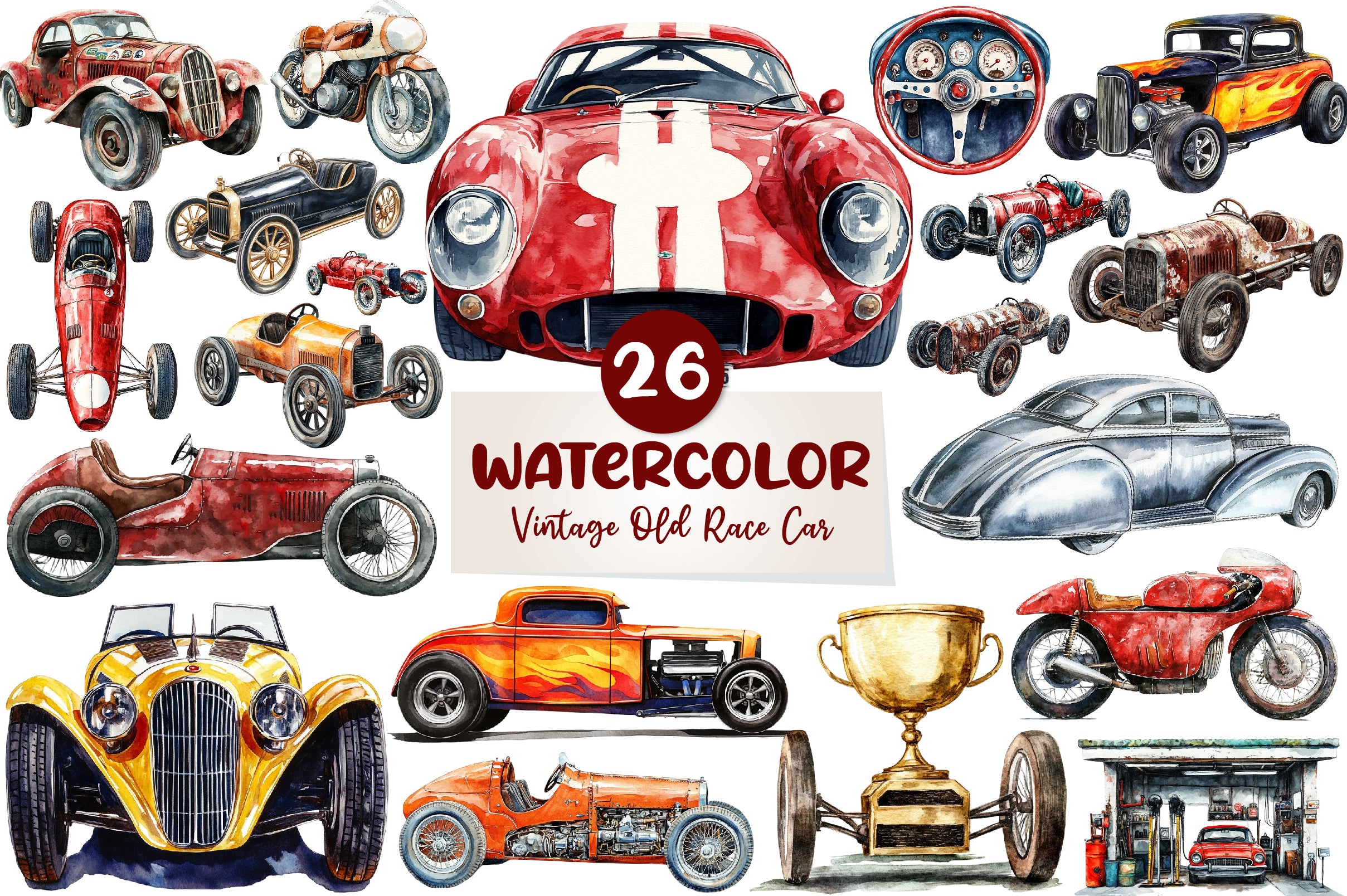 Vintage Old Race Car Clipart Bundle - CraftNest - Digital Crafting and Art