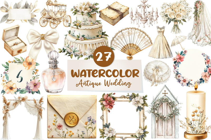 Antique Ivory Wedding Clipart Bundle - CraftNest - Digital Crafting and Art
