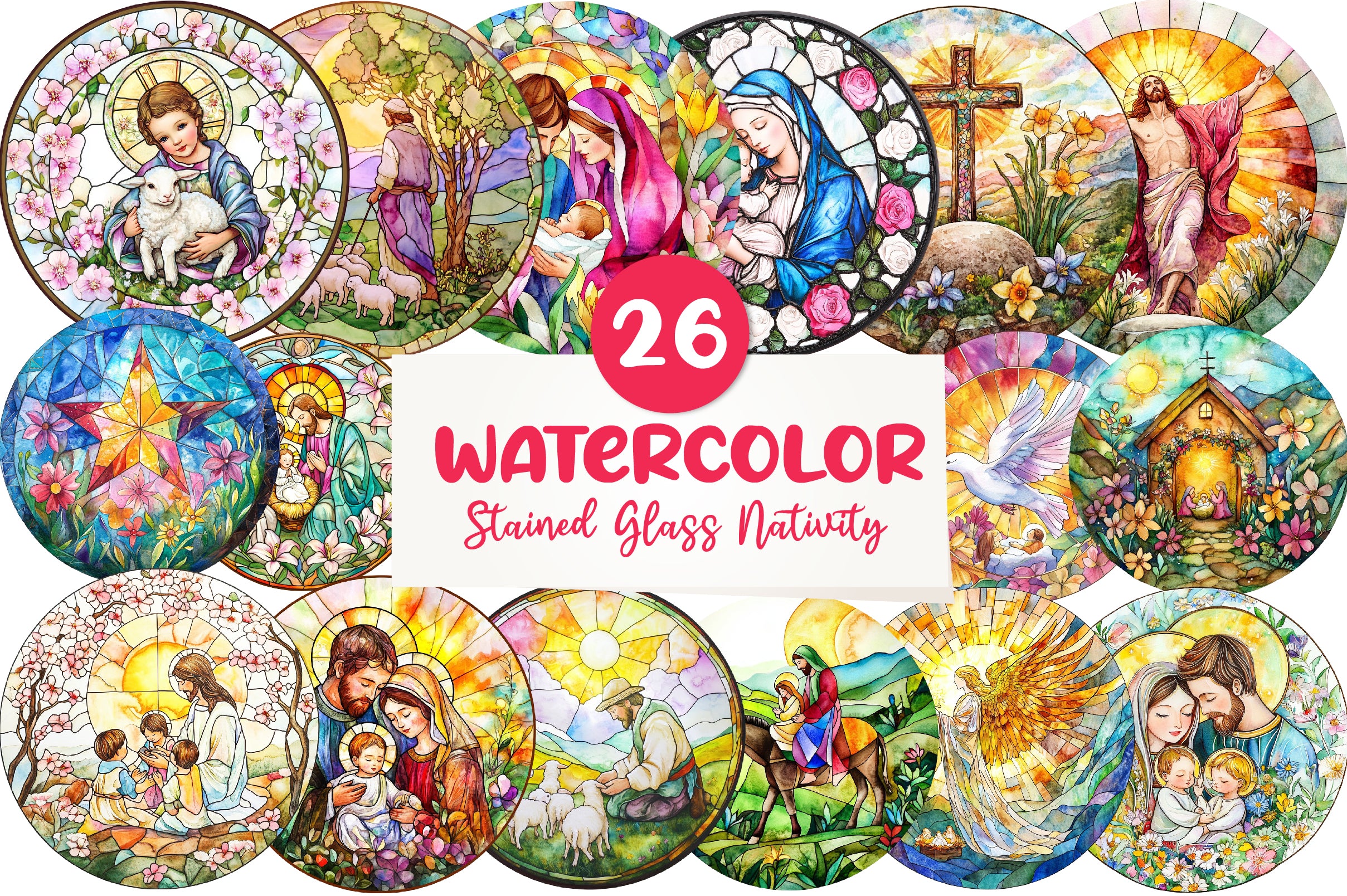Round Stained Glass Spring Nativity Clipart Bundle - CraftNest - Digital Crafting and Art