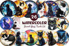 Round Stained Glass Tuxedo Cat Clipart Bundle - CraftNest - Digital Crafting and Art