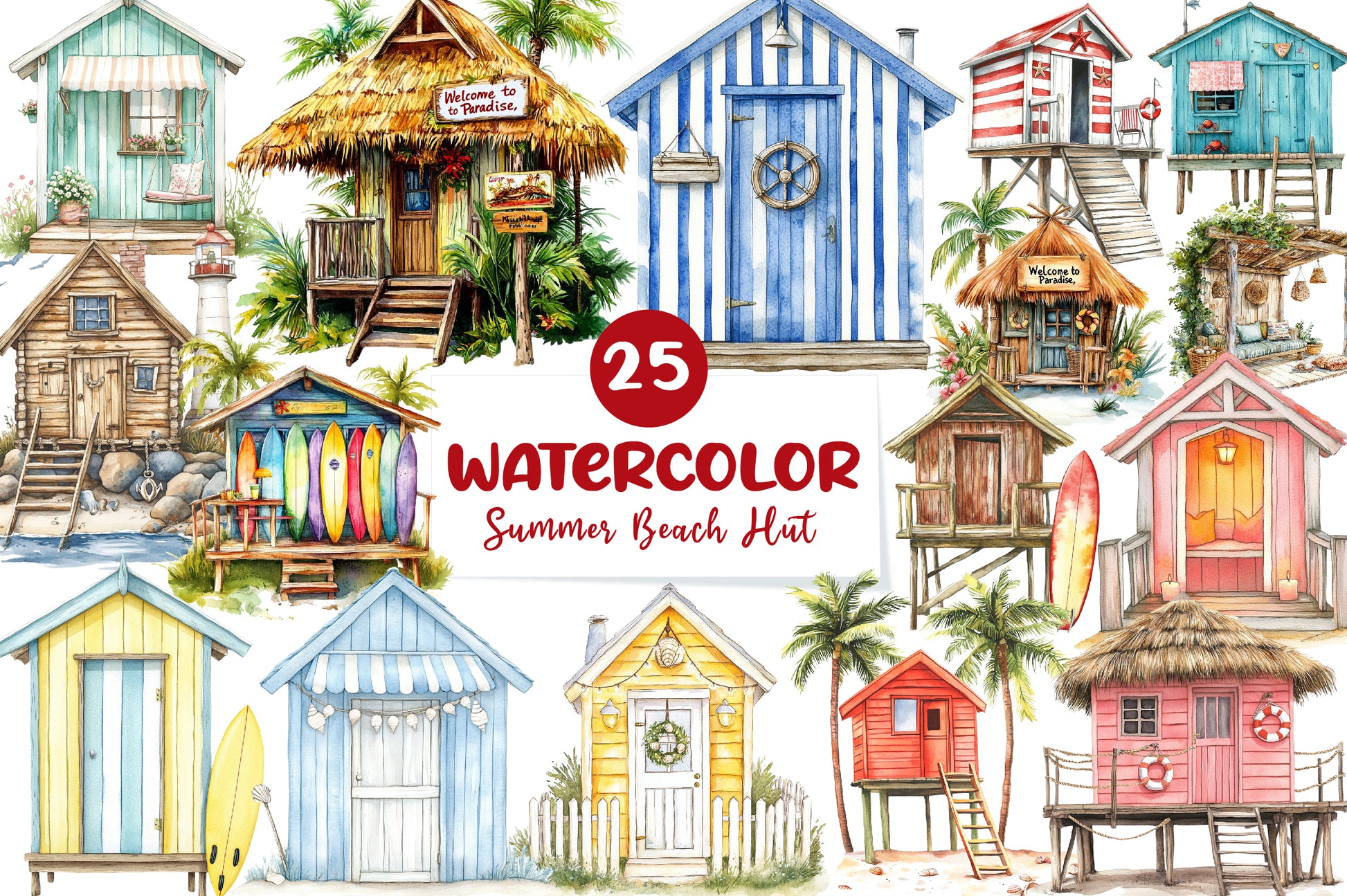 Summer Cozy Beach Hut Clipart Bundle - CraftNest - Digital Crafting and Art