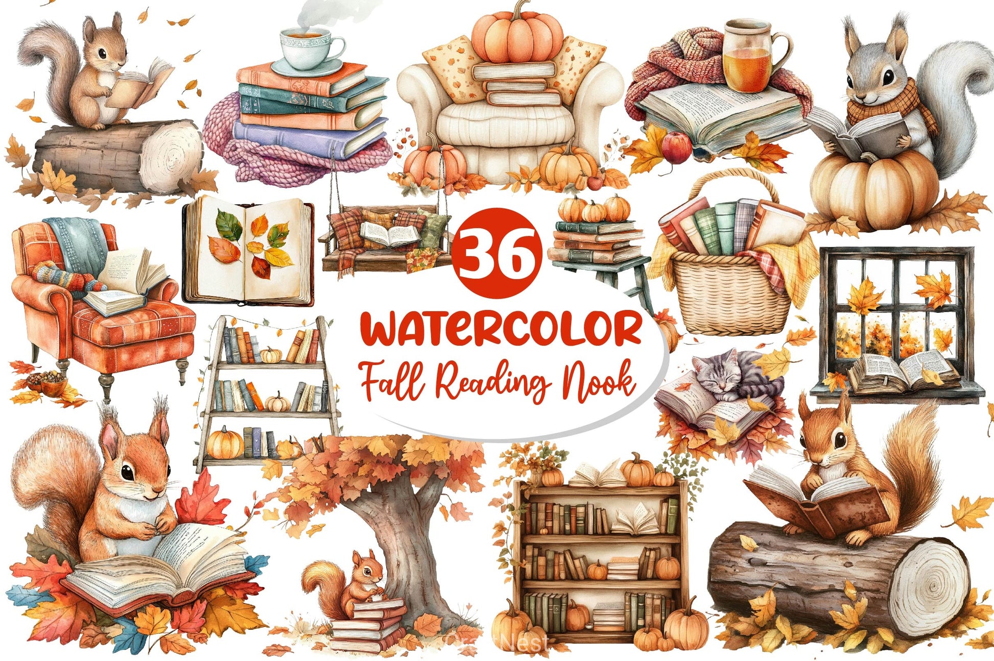 Fall Reading Nook Clipart Bundle 3 - CraftNest - Digital Crafting and Art