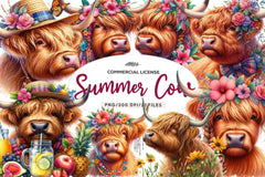 Highland Cow Summer Clipart Bundle - CraftNest - Digital Crafting and Art