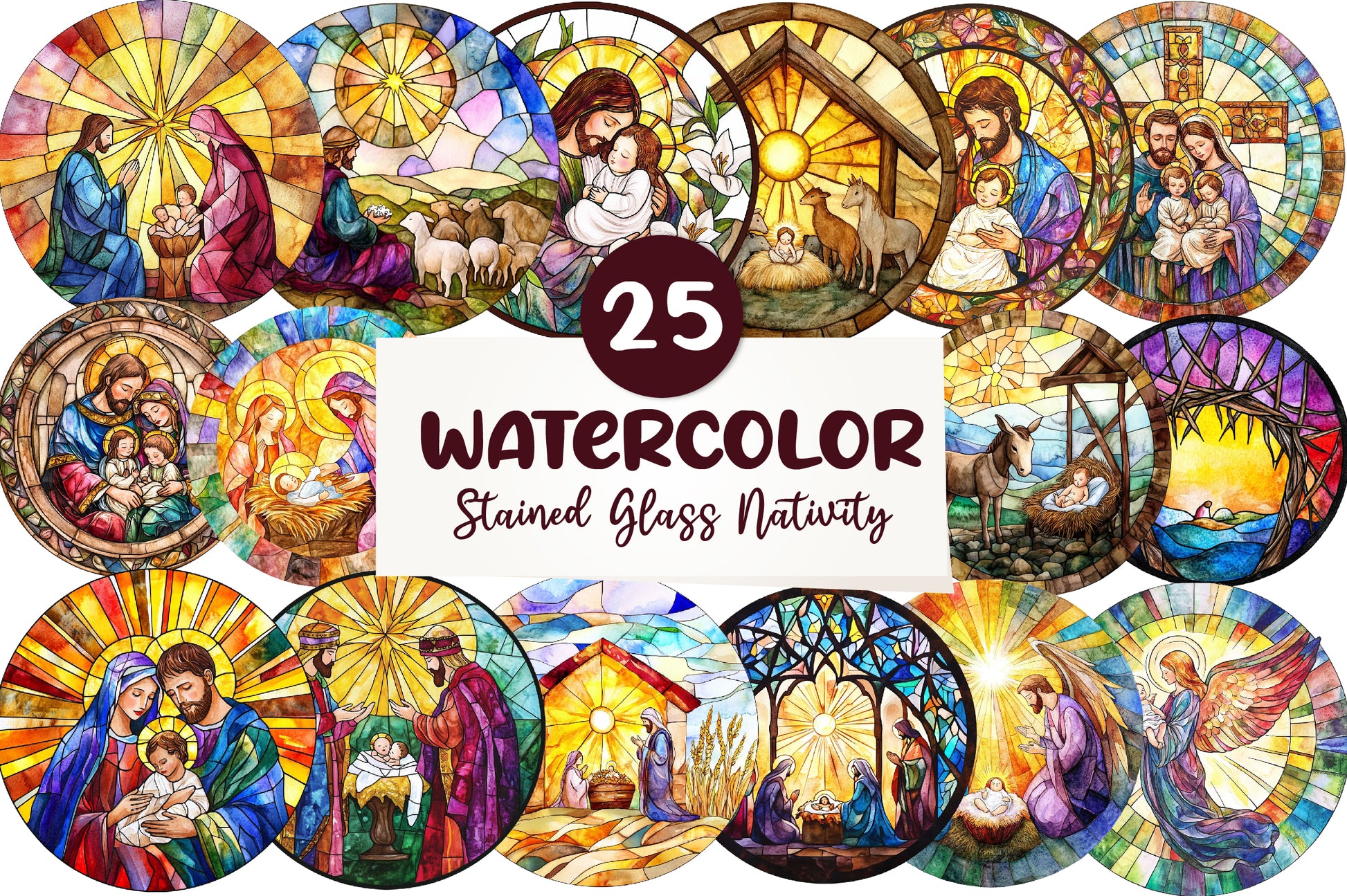 Round Stained Glass Nativity Clipart Bundle - CraftNest - Digital Crafting and Art