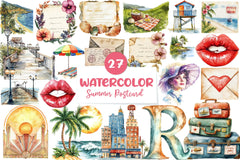 1920S Summer Postcard Clipart Bundle - CraftNest - Digital Crafting and Art