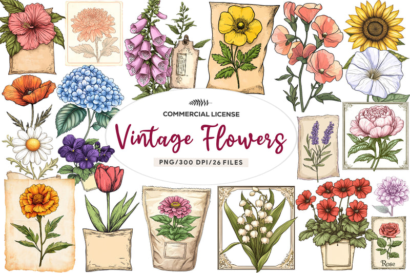 Vintage Flowers Seed Packet Clipart Bundle - CraftNest - Digital Crafting and Art