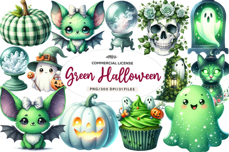Green & White Halloween Clipart Bundle - CraftNest - Digital Crafting and Art