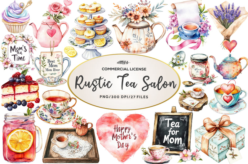 Rustic Tea Salon Mothers Day Clipart Bundle - CraftNest - Digital Crafting and Art