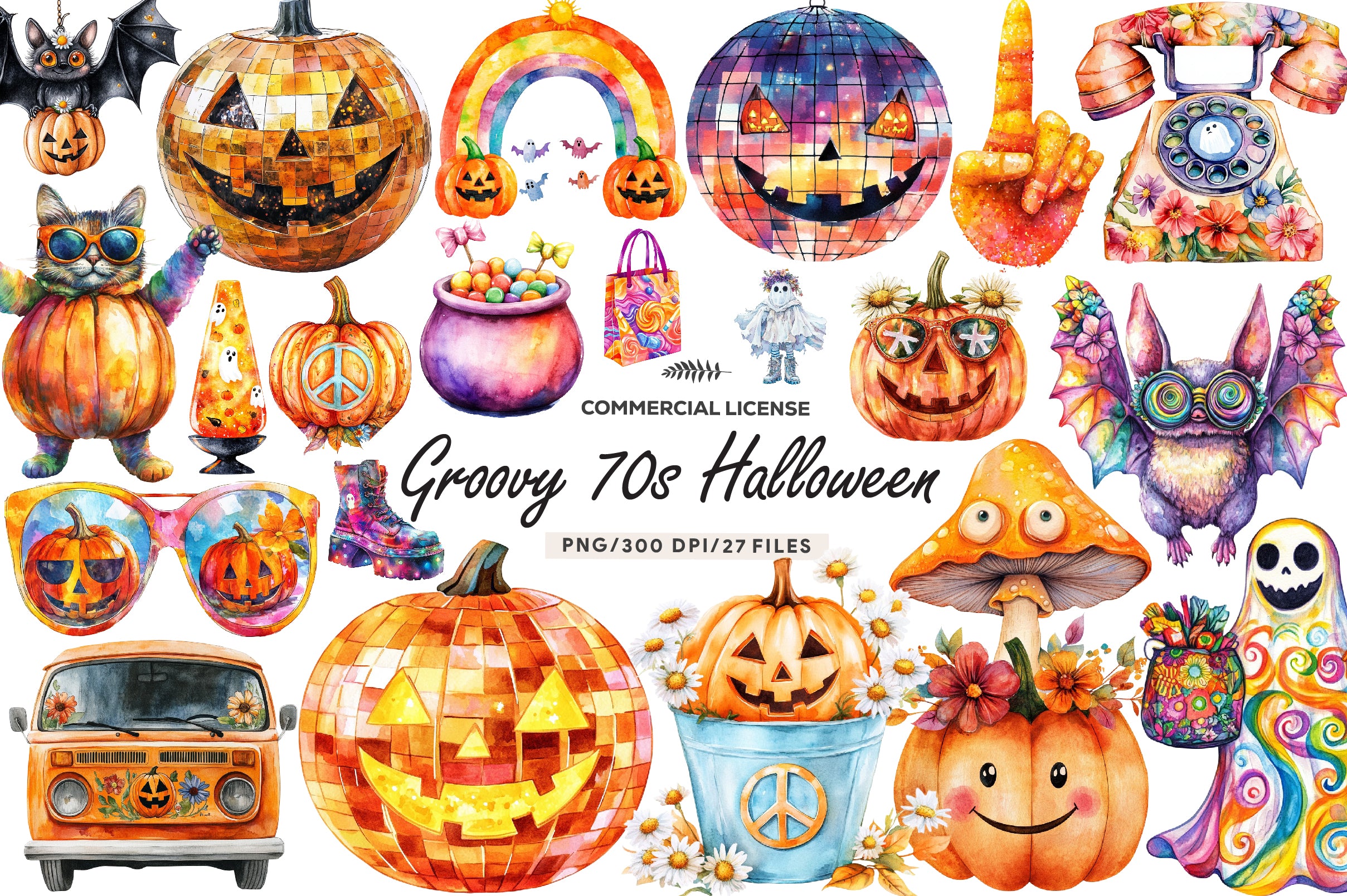 Groovy 70s Halloween Clipart Bundle - CraftNest - Digital Crafting and Art