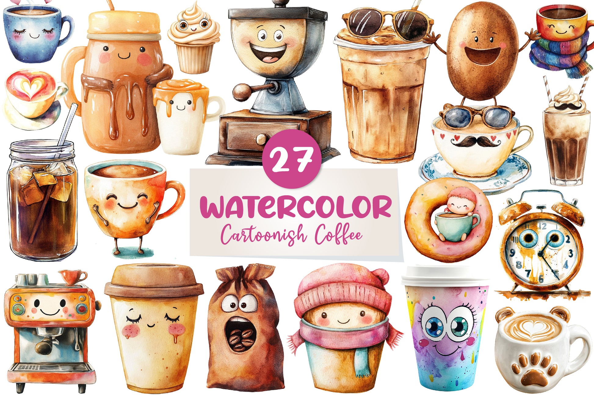 Cartoonish Coffee Collection Clipart Bundle - CraftNest - Digital Crafting and Art