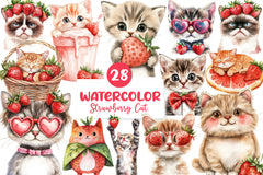 Strawberry Cat Clipart Bundle - CraftNest - Digital Crafting and Art