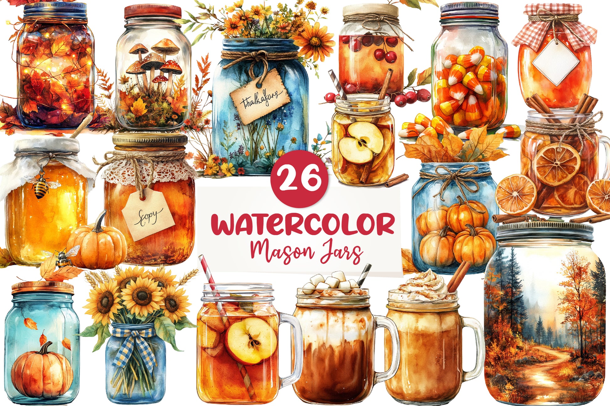 Cute Fall Mason Jars Clipart Bundle - CraftNest - Digital Crafting and Art