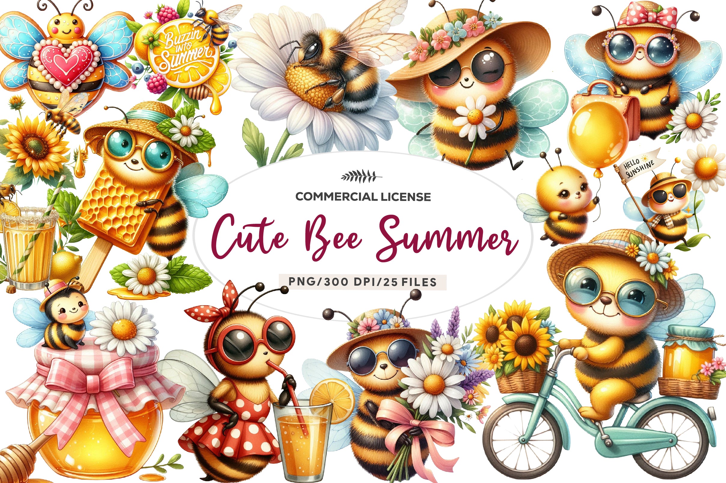 Cute Bee Summer Clipart Bundle - CraftNest - Digital Crafting and Art
