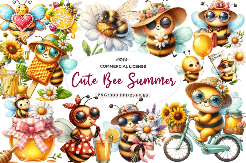 Cute Bee Summer Clipart Bundle - CraftNest - Digital Crafting and Art