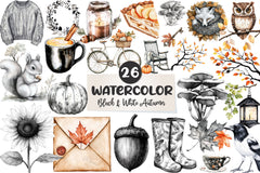 Black & White Autumn Clipart Bundle - CraftNest - Digital Crafting and Art