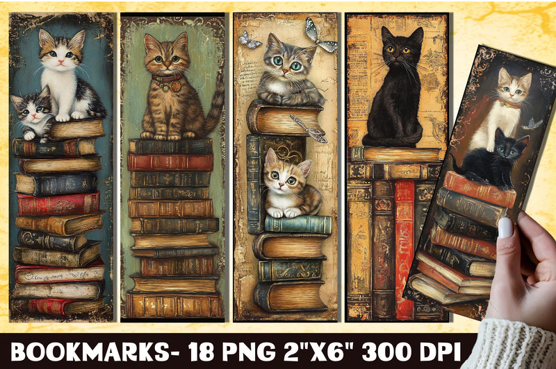 Cats And Books Bookmark Vintage Scrapbook Bookmark - CraftNest - Digital Crafting and Art