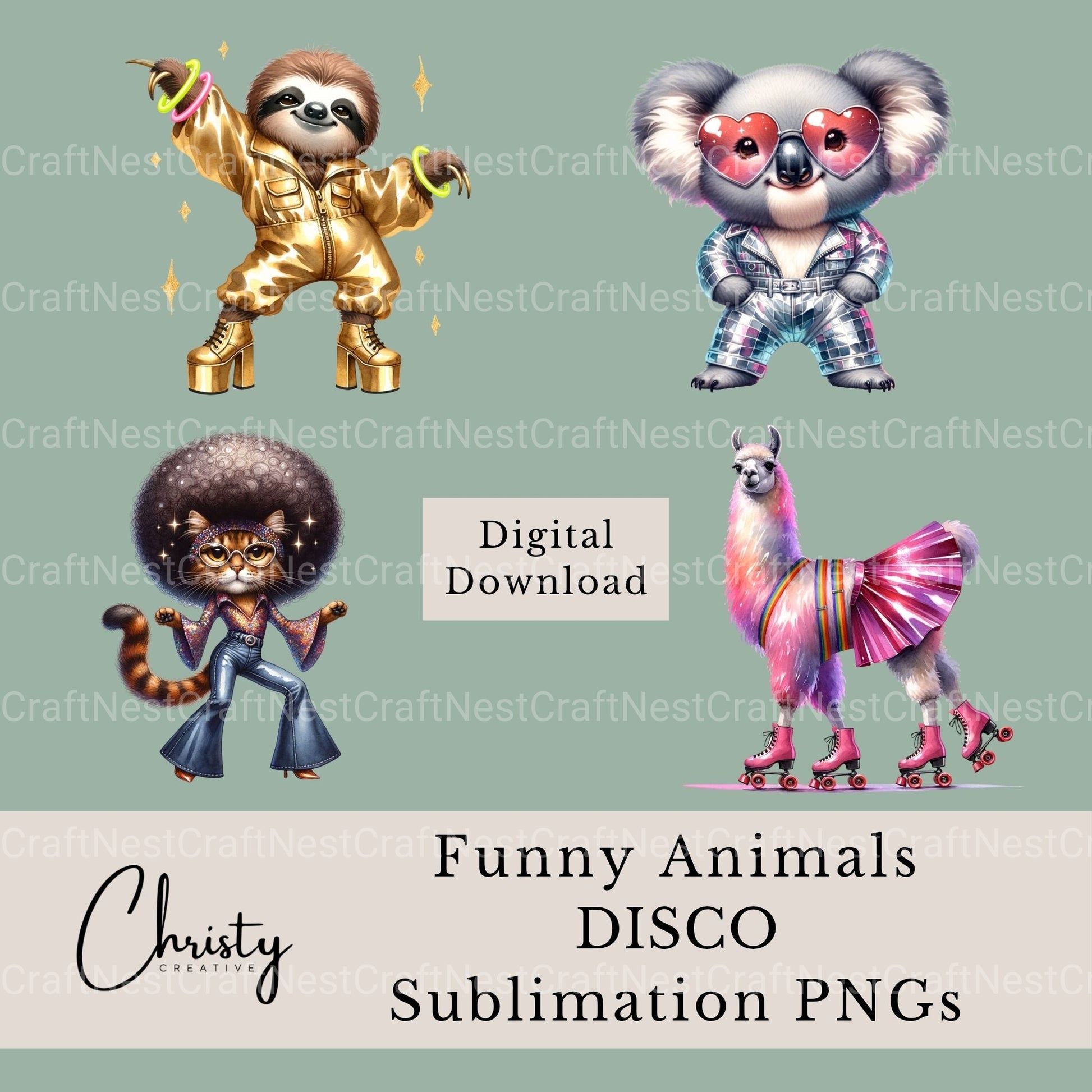 Disco Animals Clipart Bundle - CraftNest - Digital Crafting and Art