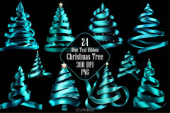 Blue Teal Ribbon Christmas Tree Clipart Bundle - CraftNest - Digital Crafting and Art