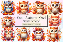 Cute Autumn Owl Clipart Bundle 2 - CraftNest - Digital Crafting and Art