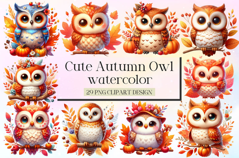 Cute Autumn Owl Clipart Bundle 2 - CraftNest - Digital Crafting and Art