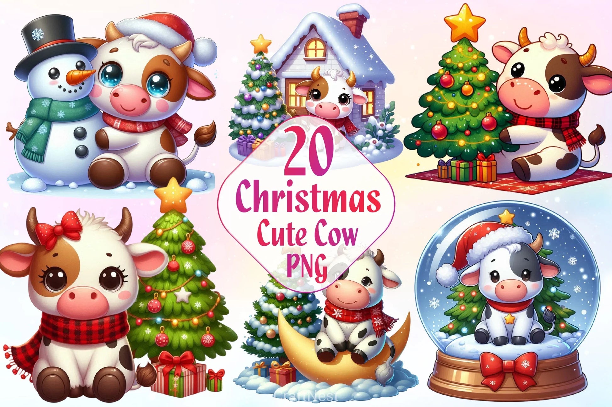 Cute Christmas Cow Clipart Bundle 2 - CraftNest - Digital Crafting and Art