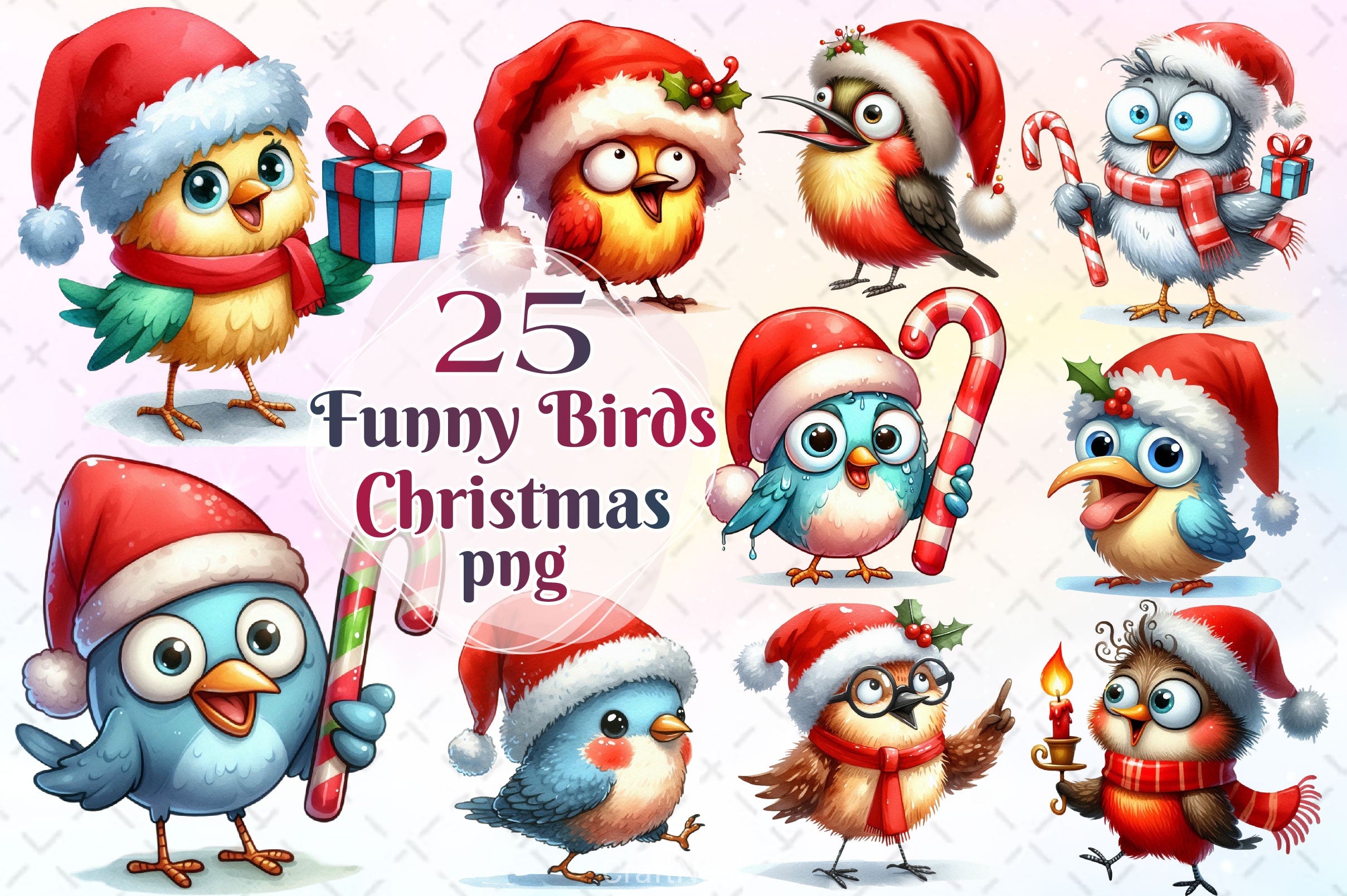 Christmas Birds Funny Birds Clipart Bundle - CraftNest - Digital Crafting and Art