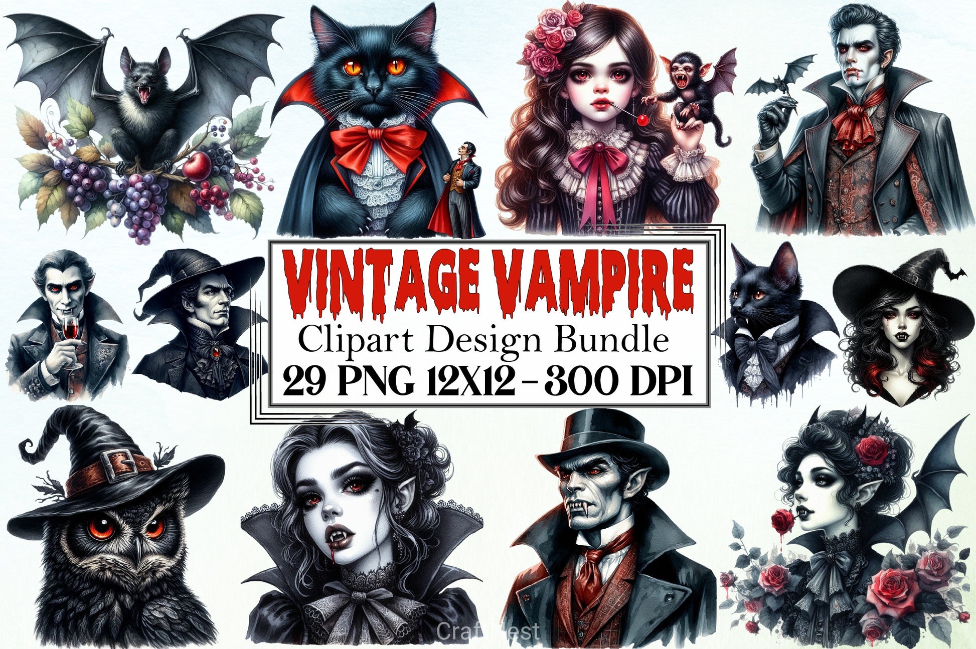 Vintage Vampire Clipart Bundle - CraftNest - Digital Crafting and Art