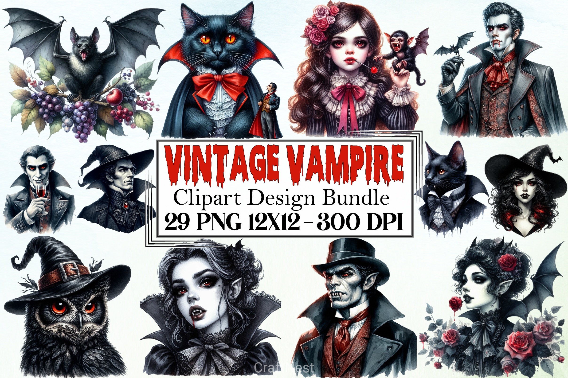 Vintage Vampire Clipart Bundle - CraftNest - Digital Crafting and Art