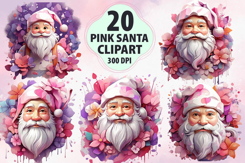 Pink Santa Clipart Bundle - CraftNest - Digital Crafting and Art