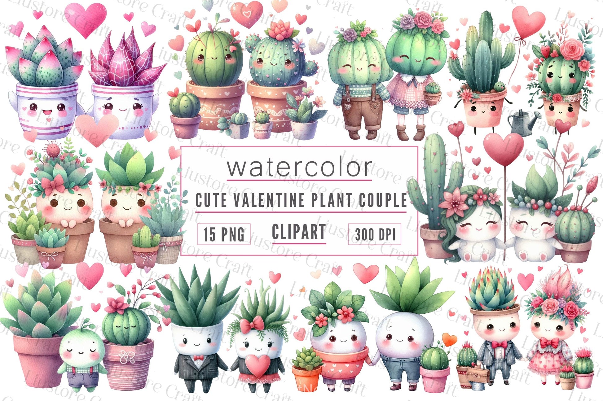 Cute Valentine Plant Couple Clipart Bundle - CraftNest - Digital Crafting and Art