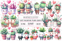 Cute Valentine Plant Couple Clipart Bundle - CraftNest - Digital Crafting and Art