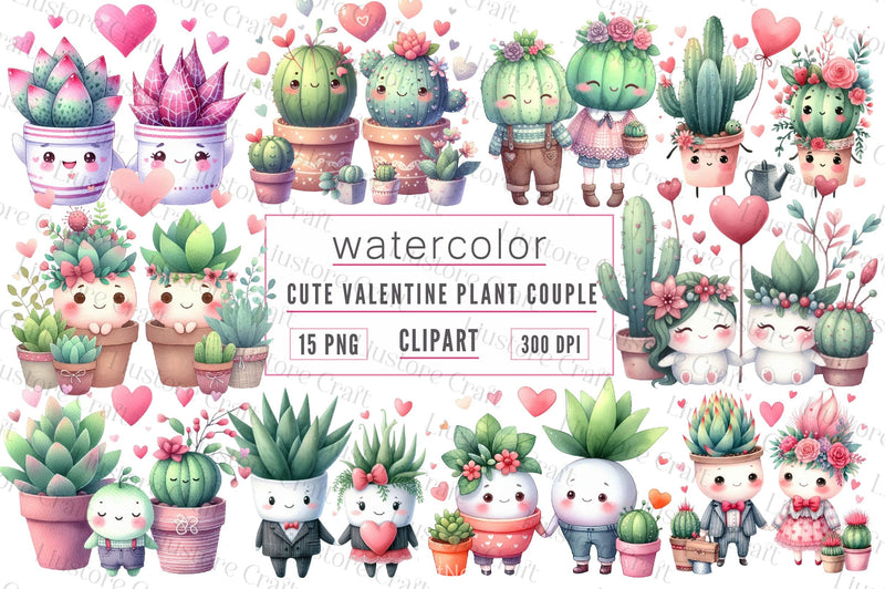 Cute Valentine Plant Couple Clipart Bundle - CraftNest - Digital Crafting and Art