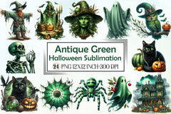Antique Green Halloween Clipart Bundle - CraftNest - Digital Crafting and Art