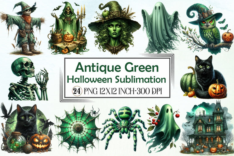Antique Green Halloween Clipart Bundle - CraftNest - Digital Crafting and Art
