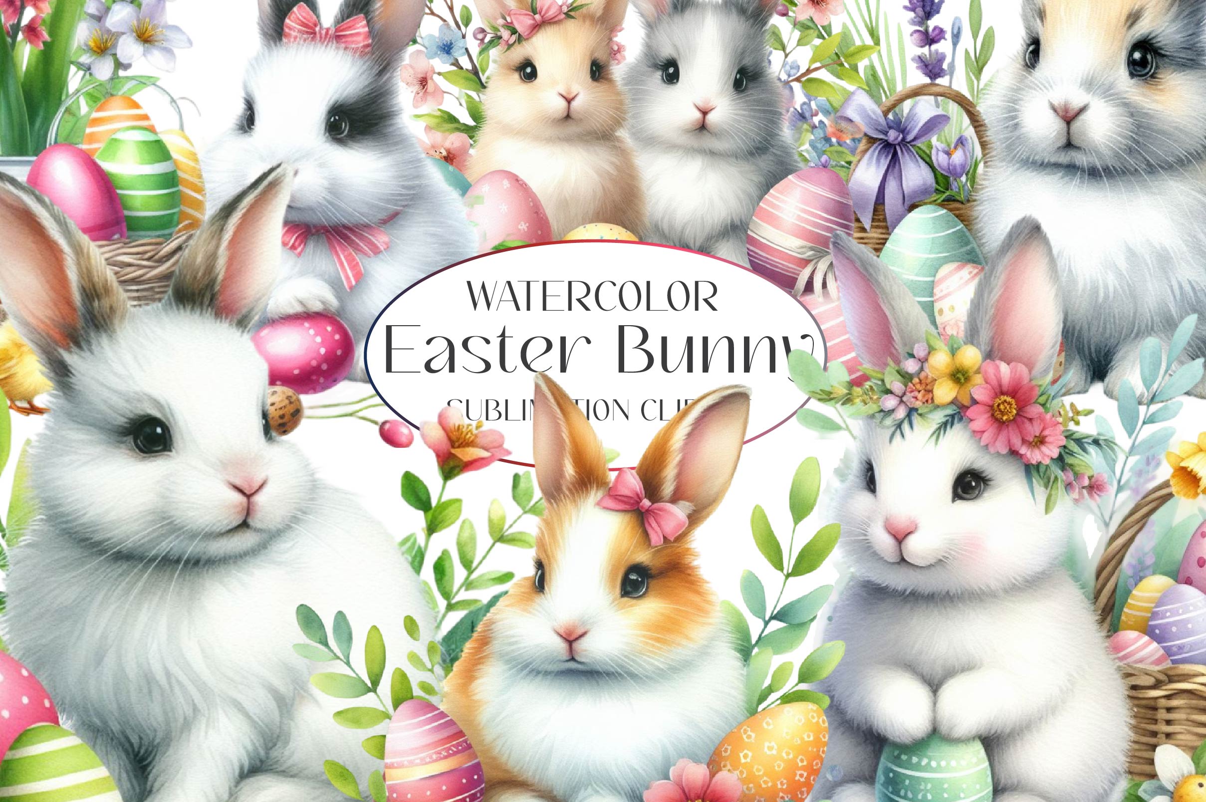 Easter Bunny And Flower Clipart Bundle - CraftNest - Digital Crafting and Art