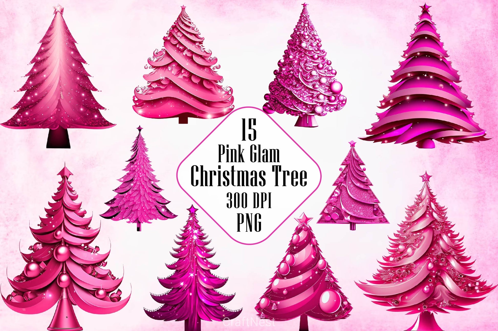 Pink Glam Christmas Tree Clipart Bundle - CraftNest - Digital Crafting and Art