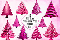 Pink Glam Christmas Tree Clipart Bundle - CraftNest - Digital Crafting and Art