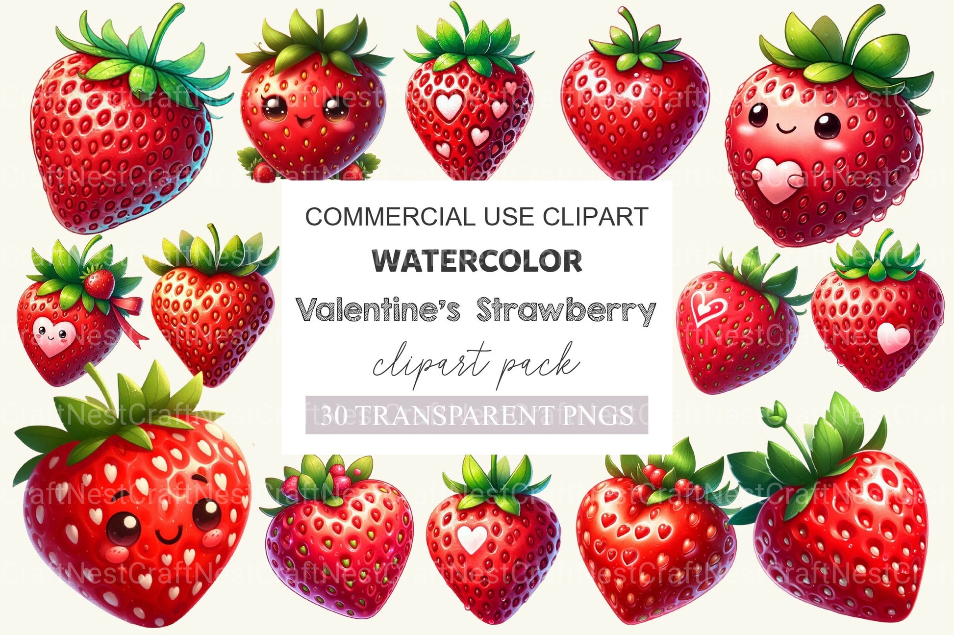 Valentine Strawberry Clipart Bundle 3 - CraftNest - Digital Crafting and Art