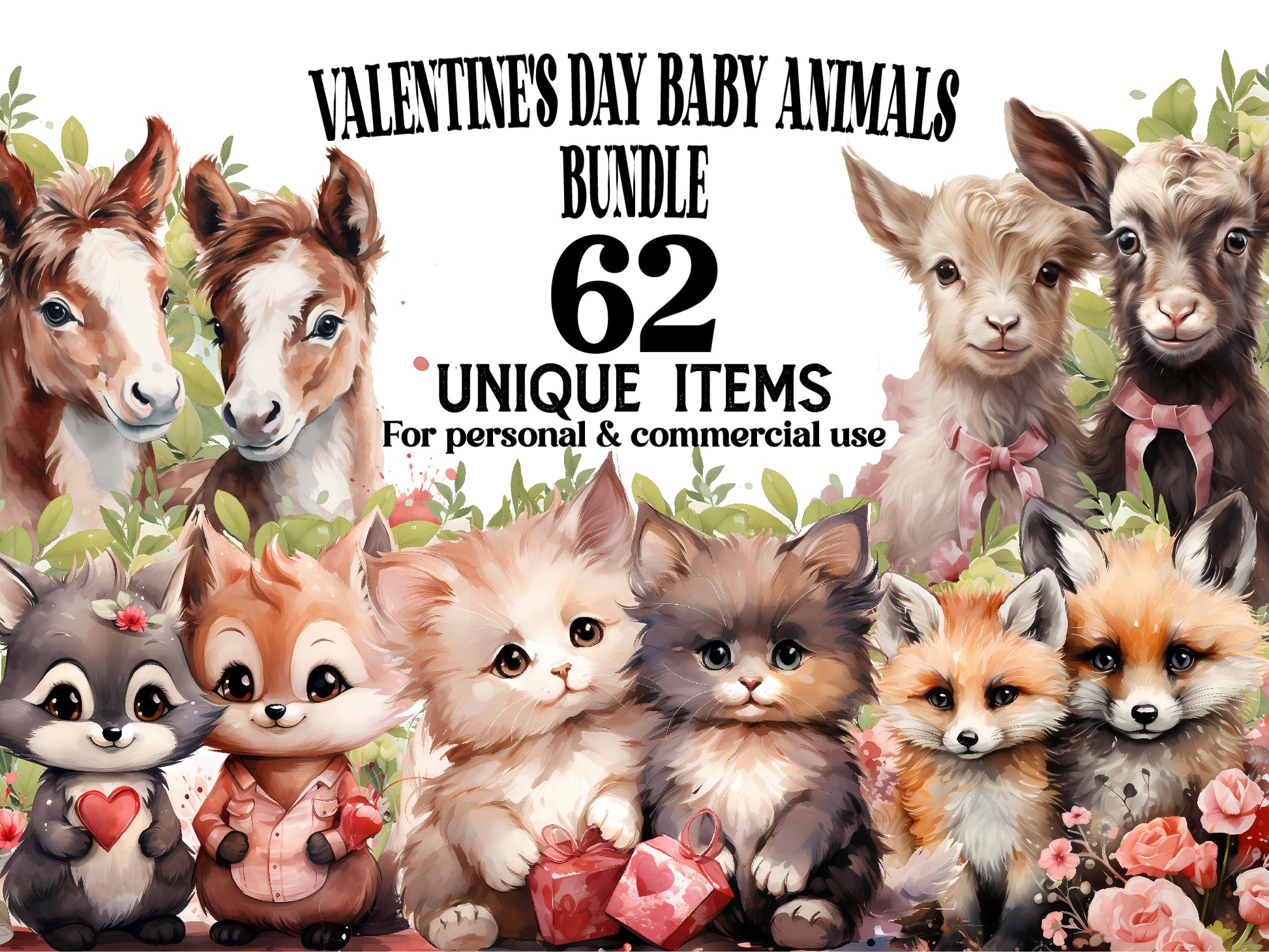 Valentine Baby Animals Clipart - CraftNest