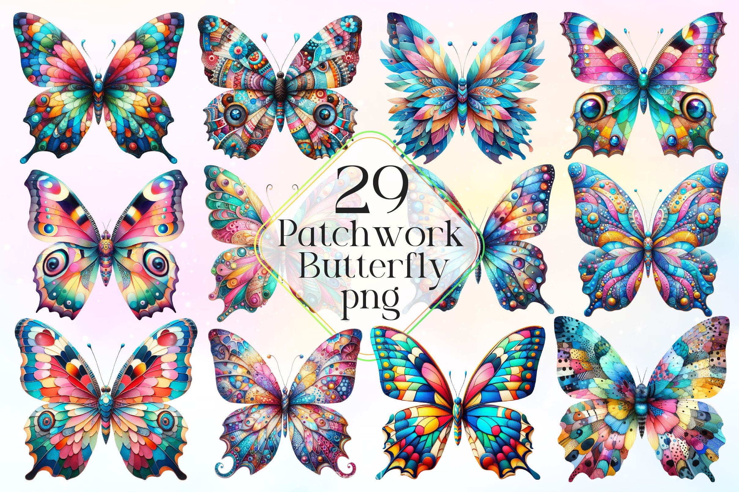Patchwork Butterfly Clipart Bundle - CraftNest - Digital Crafting and Art