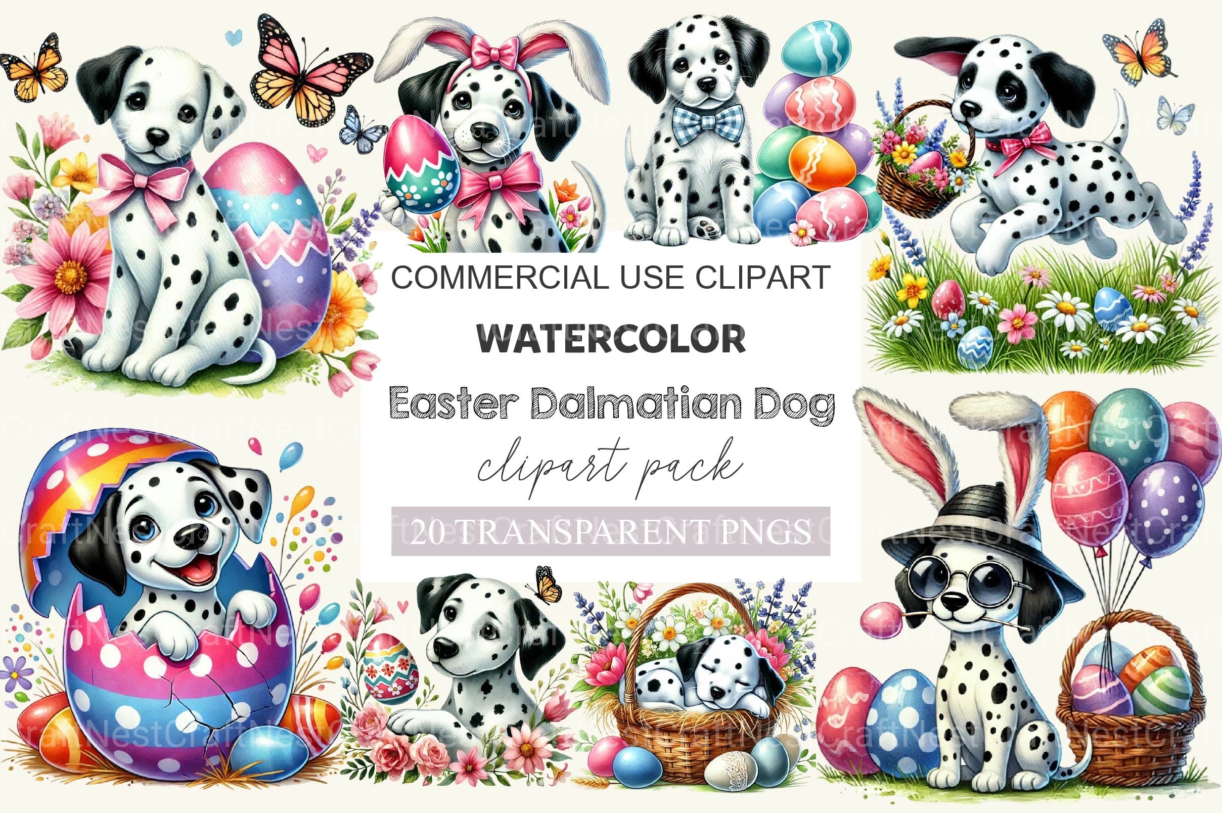 Easter Dalmatian Dog Clipart Bundle - CraftNest - Digital Crafting and Art
