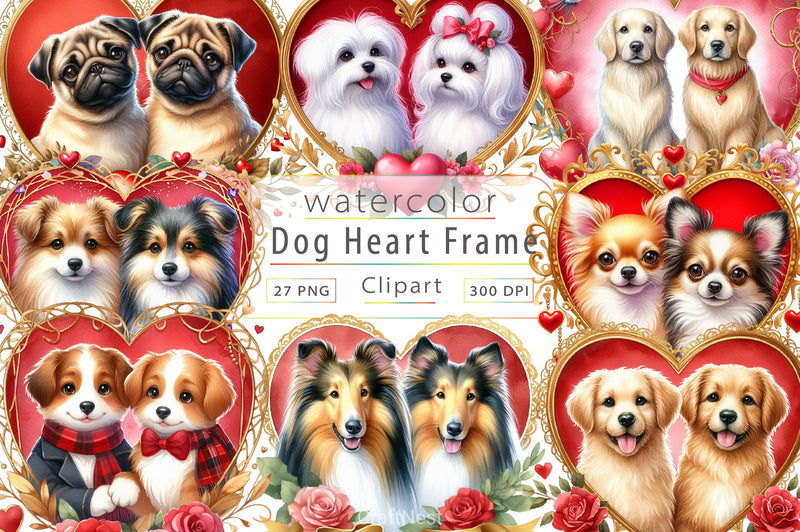 Dog Couple Heart Shape Frame Clipart Bundle - CraftNest - Digital Crafting and Art