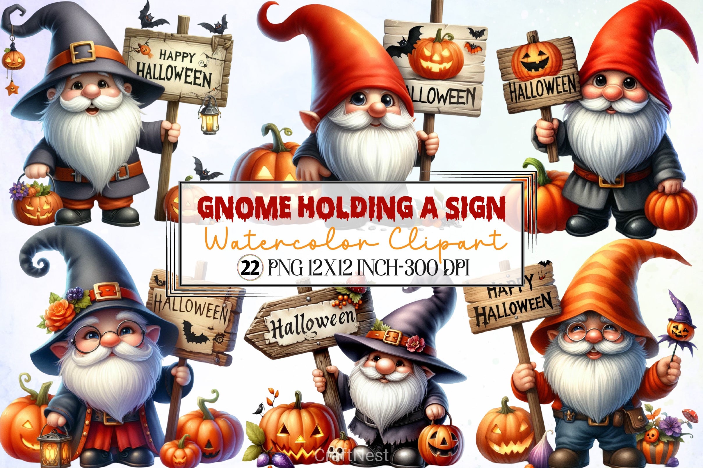 Halloween Gnome Sign Clipart Bundle - CraftNest - Digital Crafting and Art