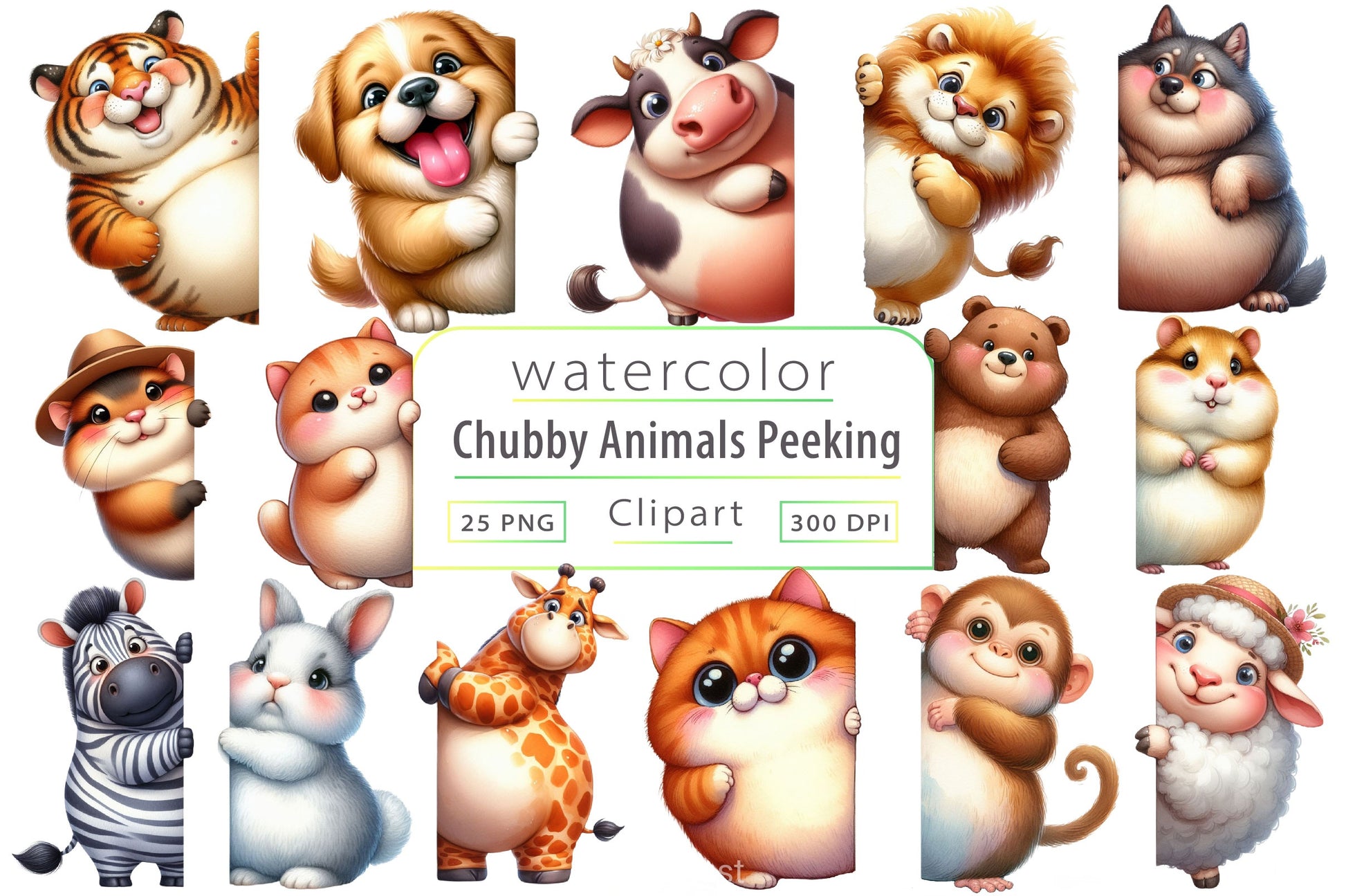 Chubby Animals Peeking Clipart Bundle - CraftNest - Digital Crafting and Art