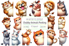 Chubby Animals Peeking Clipart Bundle - CraftNest - Digital Crafting and Art