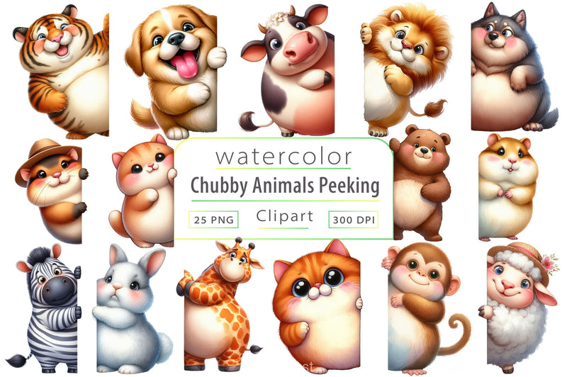Chubby Animals Peeking Clipart Bundle - CraftNest - Digital Crafting and Art