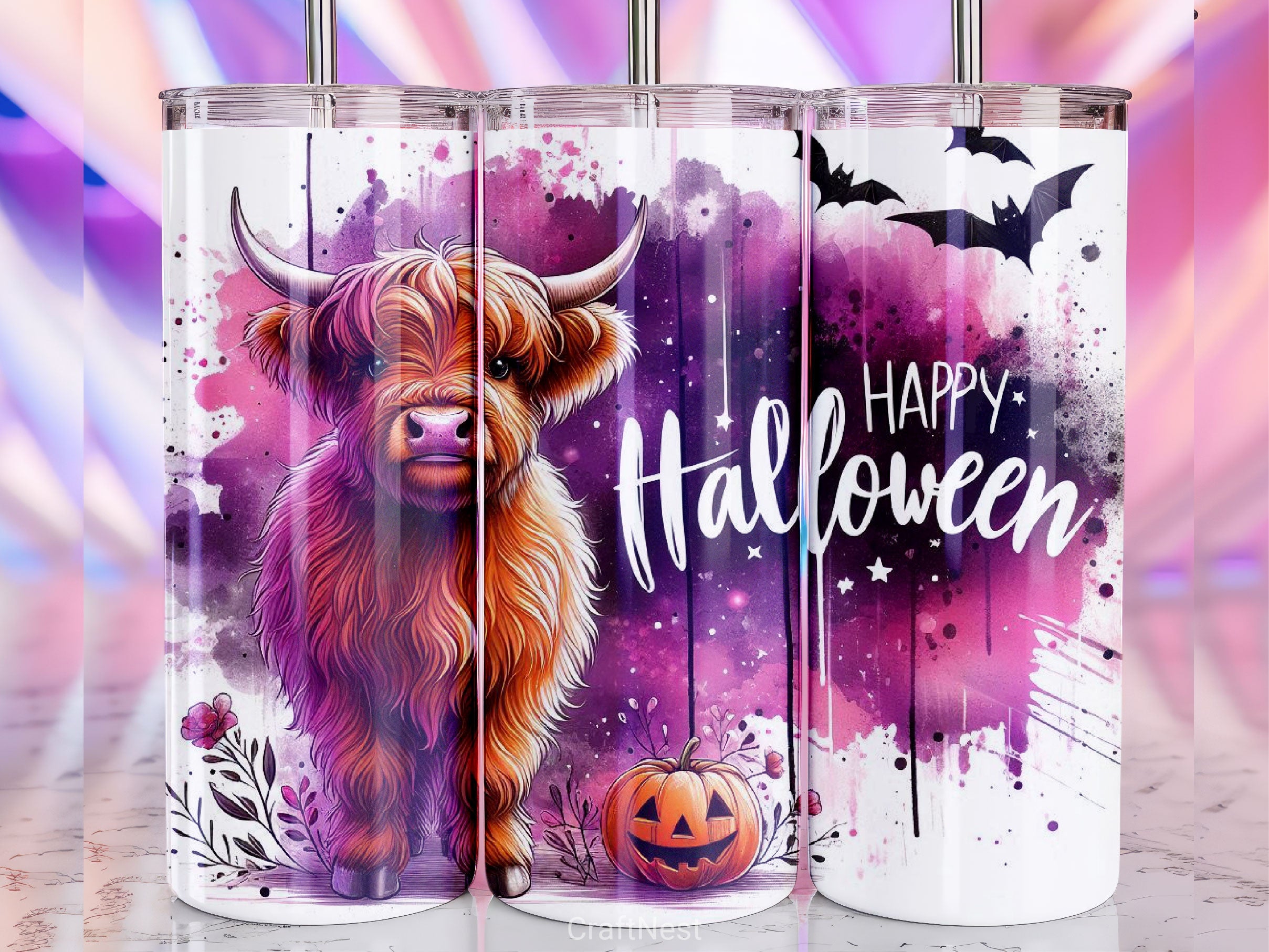 Halloween Highland Cow Tumbler Wrap Bundle 14 - CraftNest - Digital Crafting and Art