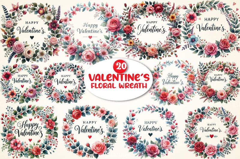 Valentine's Floral Wreath Clipart Bundle - CraftNest - Digital Crafting and Art