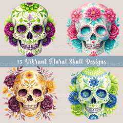 Floral Skulls Clipart Bundle 1 - CraftNest - Digital Crafting and Art