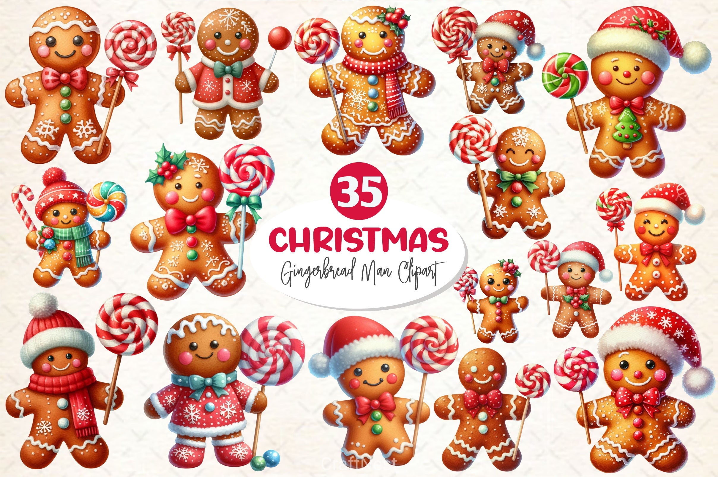 Christmas Gingerbread Man Clipart Bundle 3 - CraftNest - Digital Crafting and Art